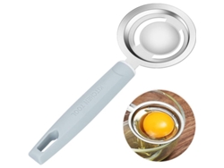 Separador de huevos de acero inoxidable apto para uso alimentario con mango largo de color azul claro para repostería.