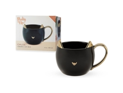 Rebe-taza De Gato Chloe, 355 Ml, Cerámica Negra Con Detalles Metálicos, Accesorio Para Tetera