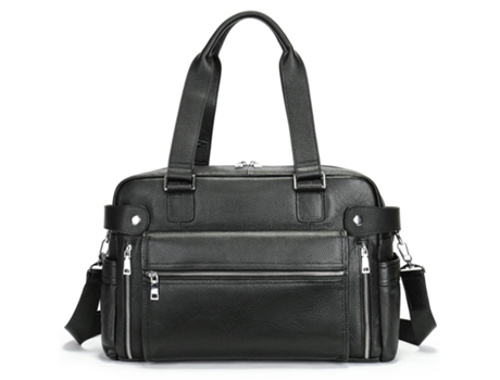 Maletín de cuero genuino Bolsas de mensajero para computadora portátil para hombres Maletín universitario Bolso tipo cartera-negro