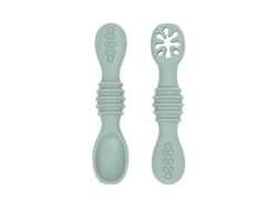 (gris Verde Claro) Juego De Cubiertos Para Bebé, Fabricado En Silicona De Grado Alimenticio, Con Cuchara Adhesiva.
