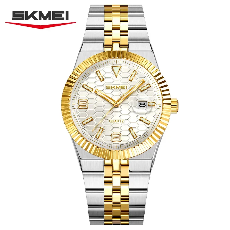 Reloj De Pulsera De Lujo Para Hombre (plateado Y Dorado) De Acero Inoxidable, Resistente Al Agua, Con Cuarzo Y Visualización De Fecha.
