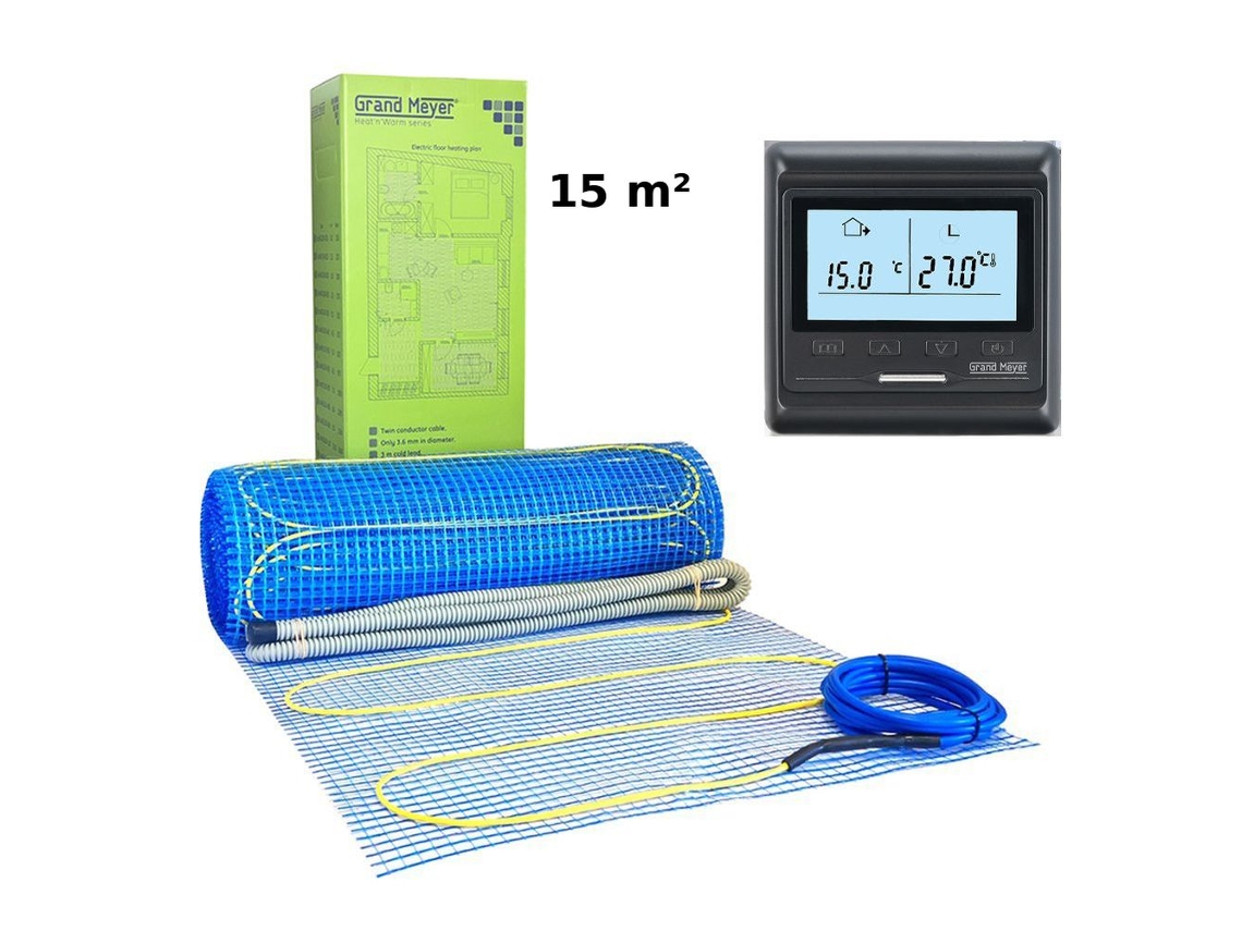 Kit de calefacción eléctrica por suelo radiante de 15 m², 170 W/m², termostato HW800, Grand Meyer