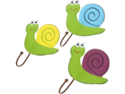 Juego de 3 ganchos decorativos de pared de hierro multicolor con forma de caracol (azul, morado).
