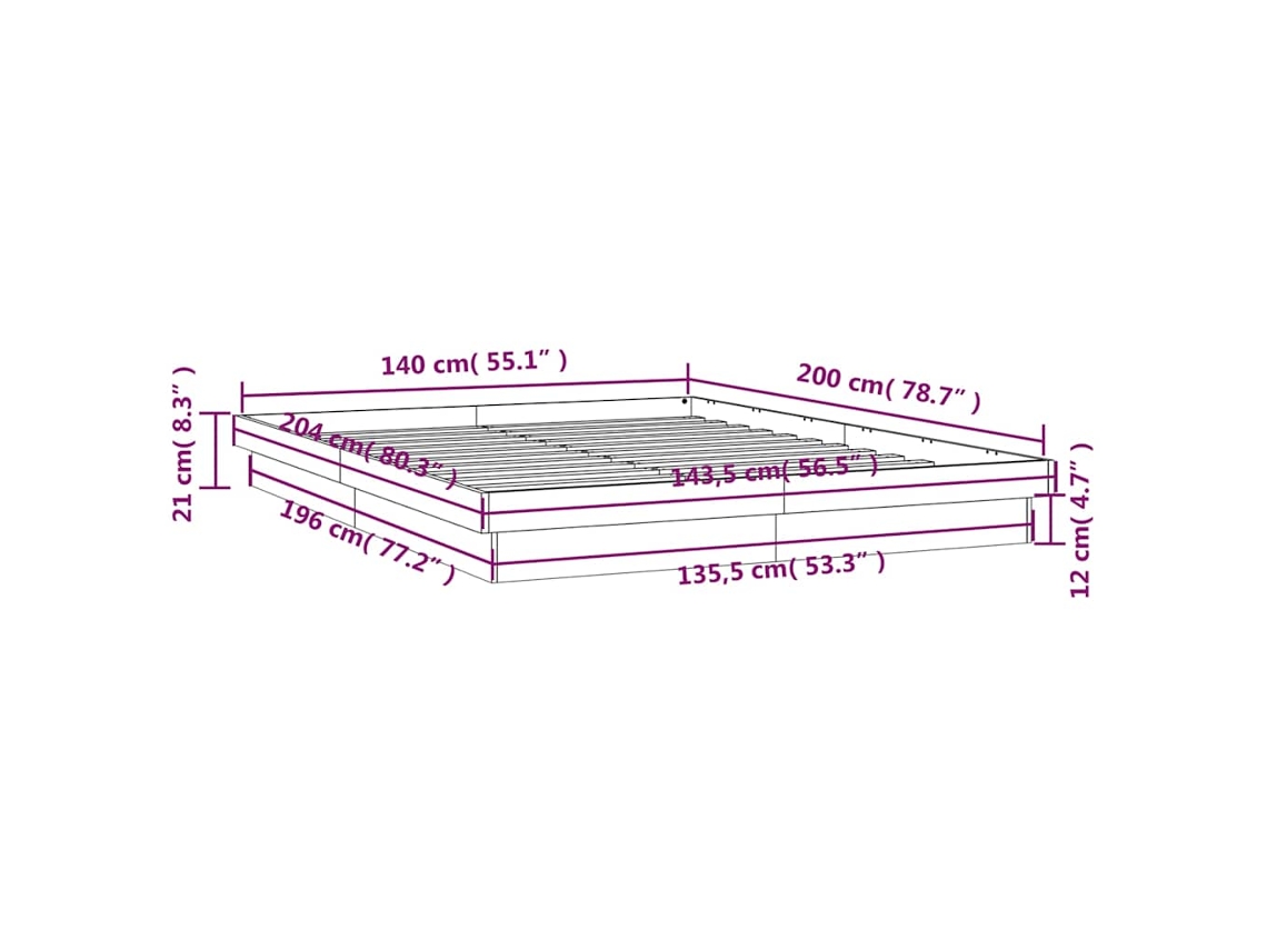 vidaXL Estructura de cama con luces LED madera maciza 140x200 cm