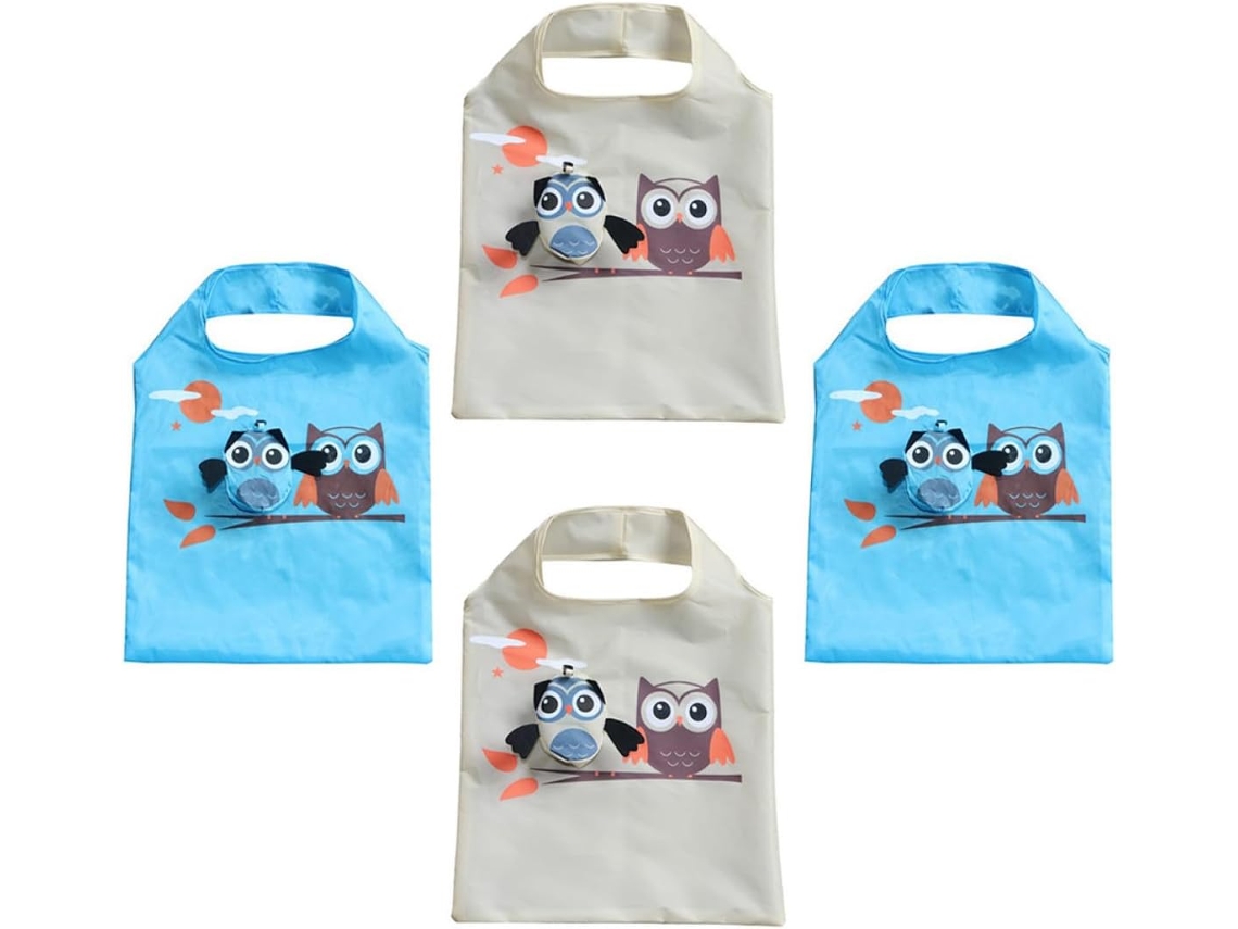 Kit De 4 Sacolas De Compras Dobráveis Yarnow Com Estampa De Coruja, Reutilizáveis, Duráveis E Laváveis, Ideais Para