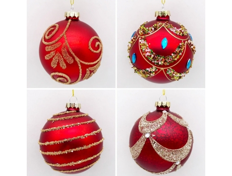 Set de 4 Bolas de Navidad Plateadas 8cm Bolas de Adornos de Árbol de Navidad Rojo 237045 SELEOK