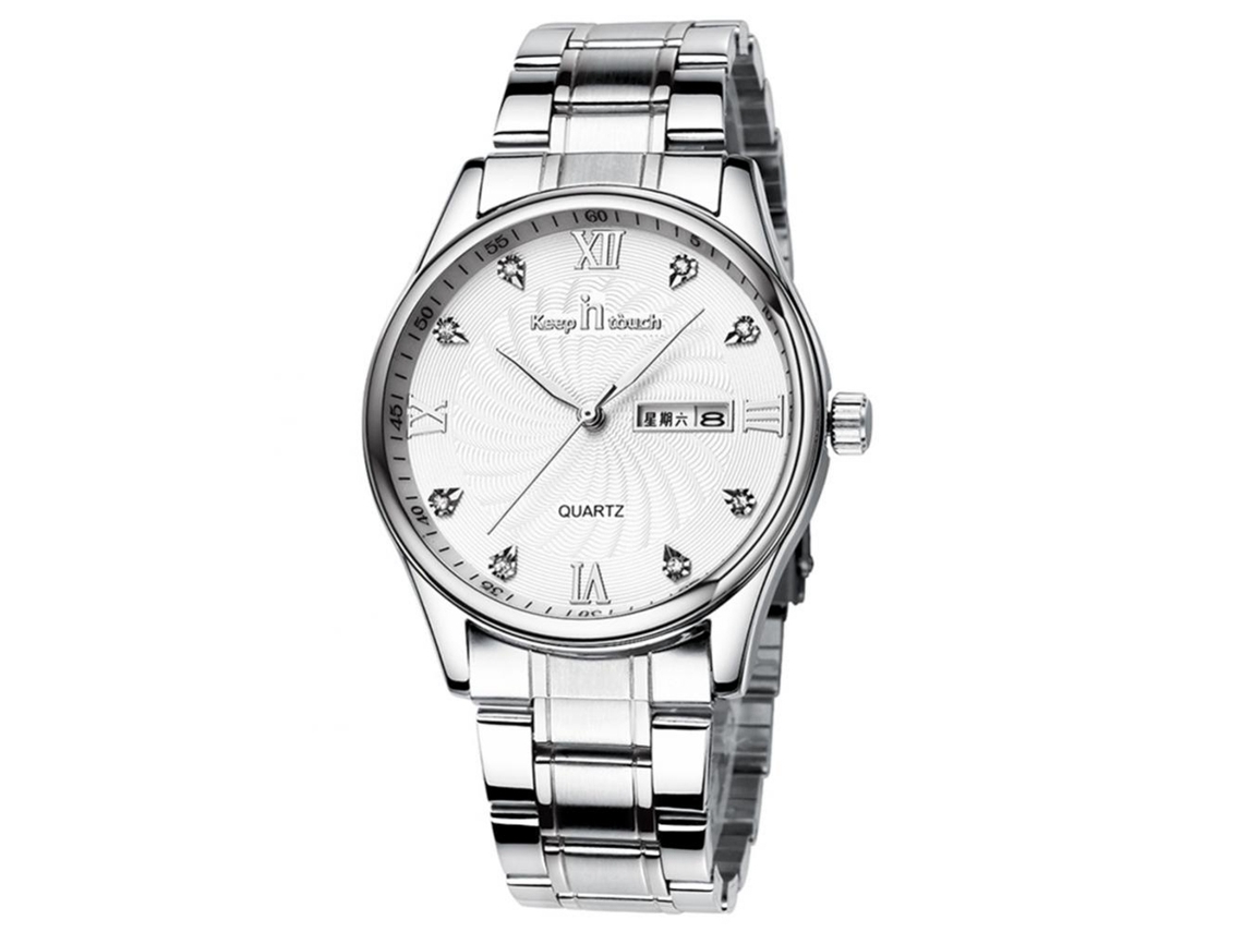 Reloj De Pared De Pareja Casual Acero Cuarzo (caja Plata Dial Blanco Correa Acero Para Hombre)