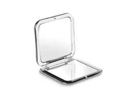 Espejo de maquillaje negro con aumento de 10x, compacto y plegable.