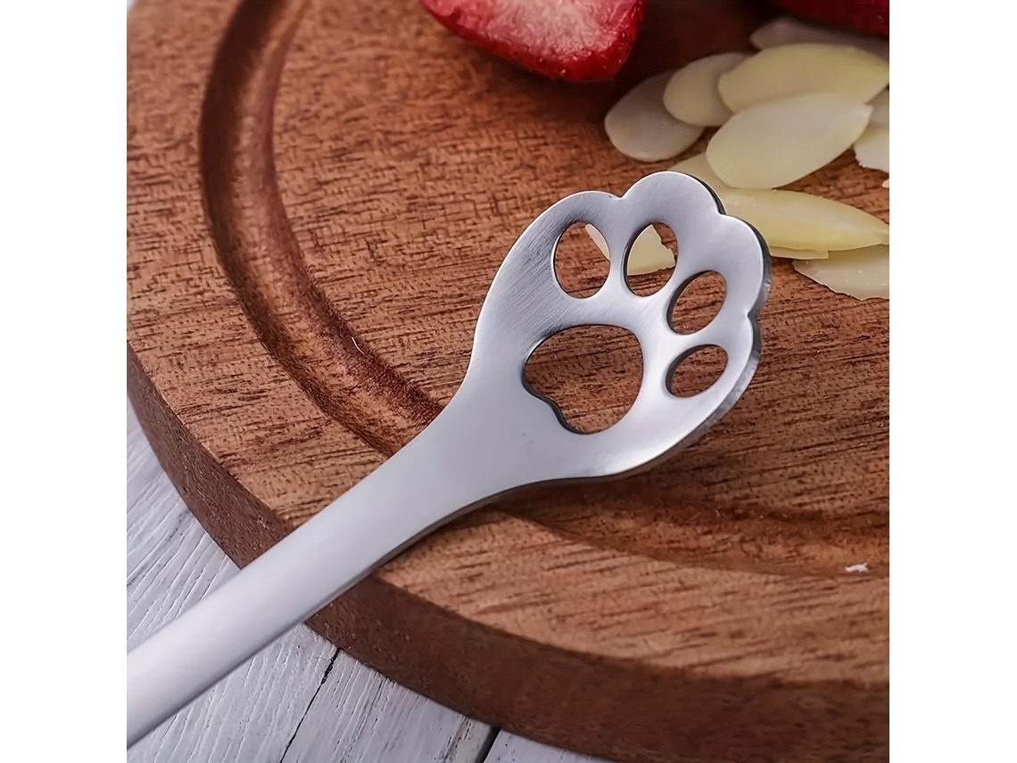 2 Cucharas Con Forma De Patas De Gato, Diseño De Dibujos Animados, Caladas, De Acero Inoxidable, Para Cafeterías Y Restaurantes.
