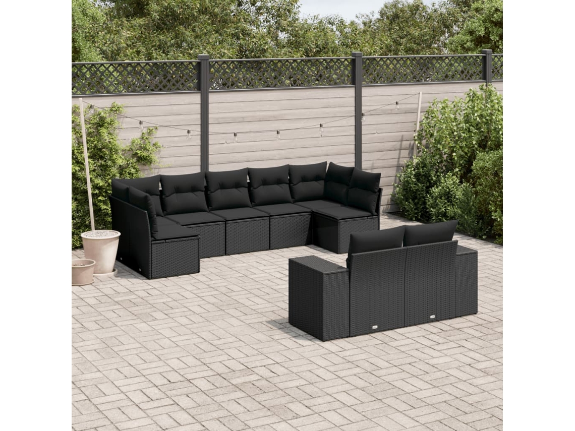 Conjunto de sofás de jardín de 9 piezas DKD Home Decor con cojines de mimbre negros