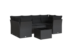 Conjunto 7 de comedor de jardín VIDAXL y cojines ratán sintético negro