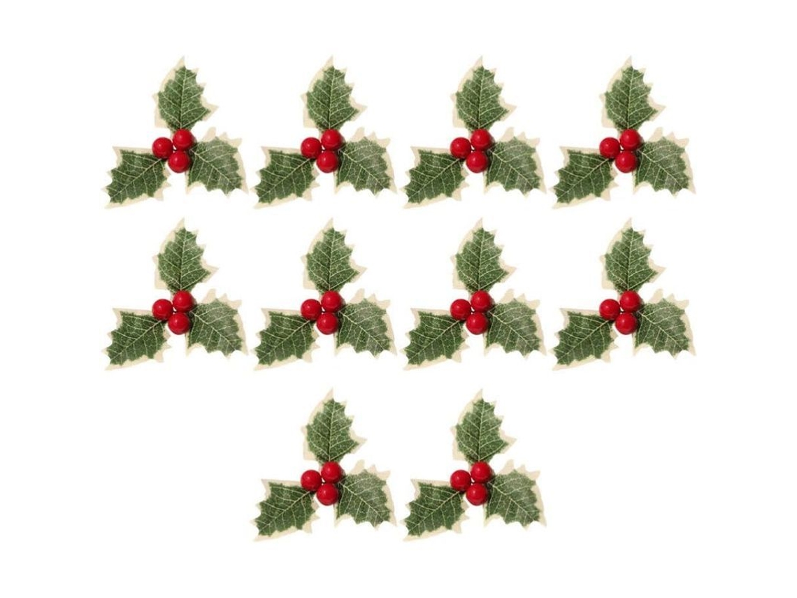 30 Cerezas Artificiales De Acebo Con Hojas Verdes Y Cerezas Doradas Para Decoración Navideña Y Festiva.