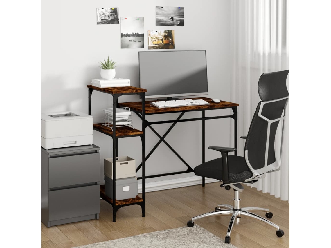 Escritorio | Mesa | Escritorio con estante. Fabricado en madera y hierro. Roble ahumado.