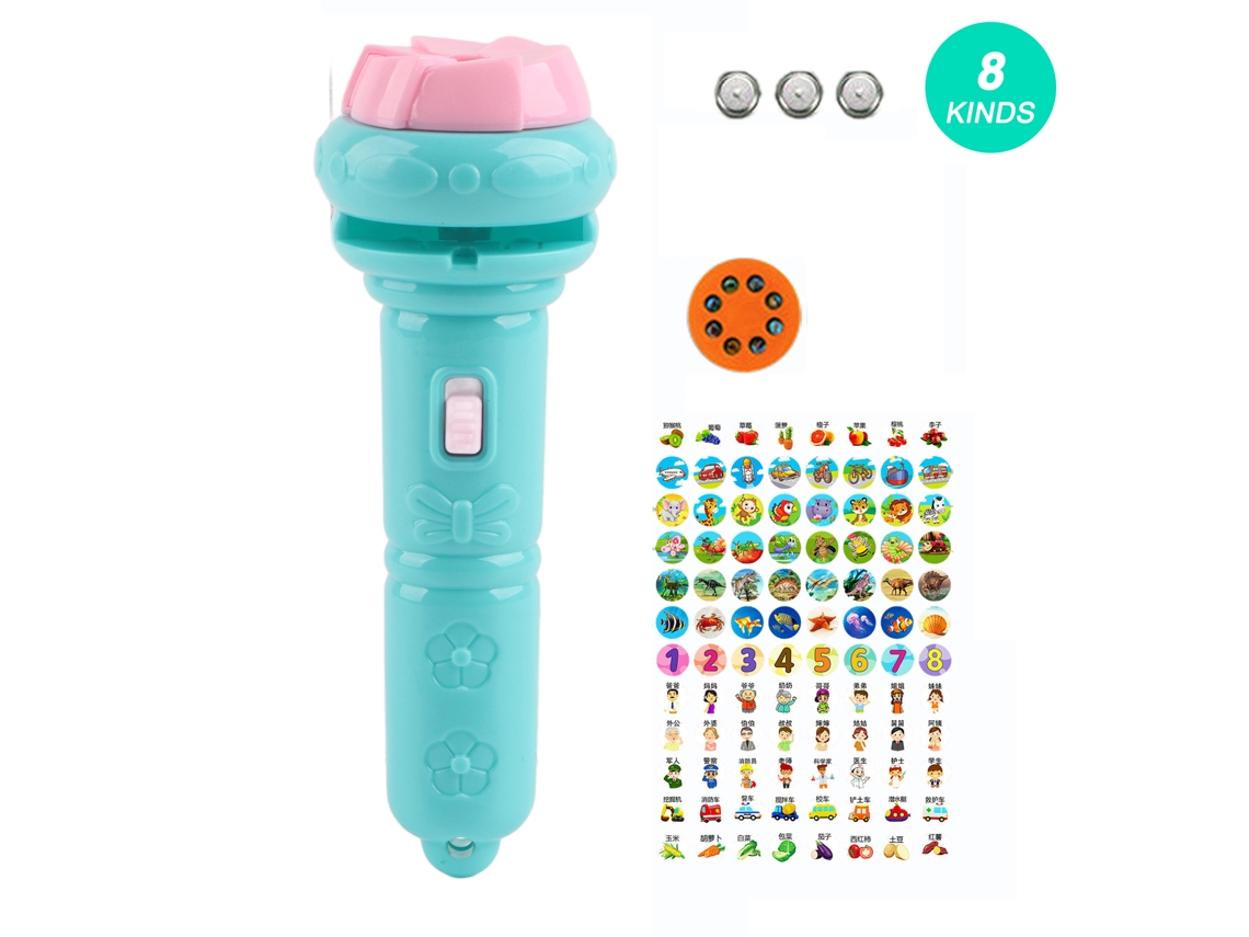 Linterna Proyector Infantil Con 8 Patrones De Animales Diferentes Juguete Luminoso De Educación Temprana Ciencia Azul