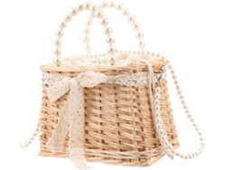 Bolso De Mano De Bambú Tejido Con Correa De Hombro De Cadena Con Cuentas, Bolso Cruzado Elegante