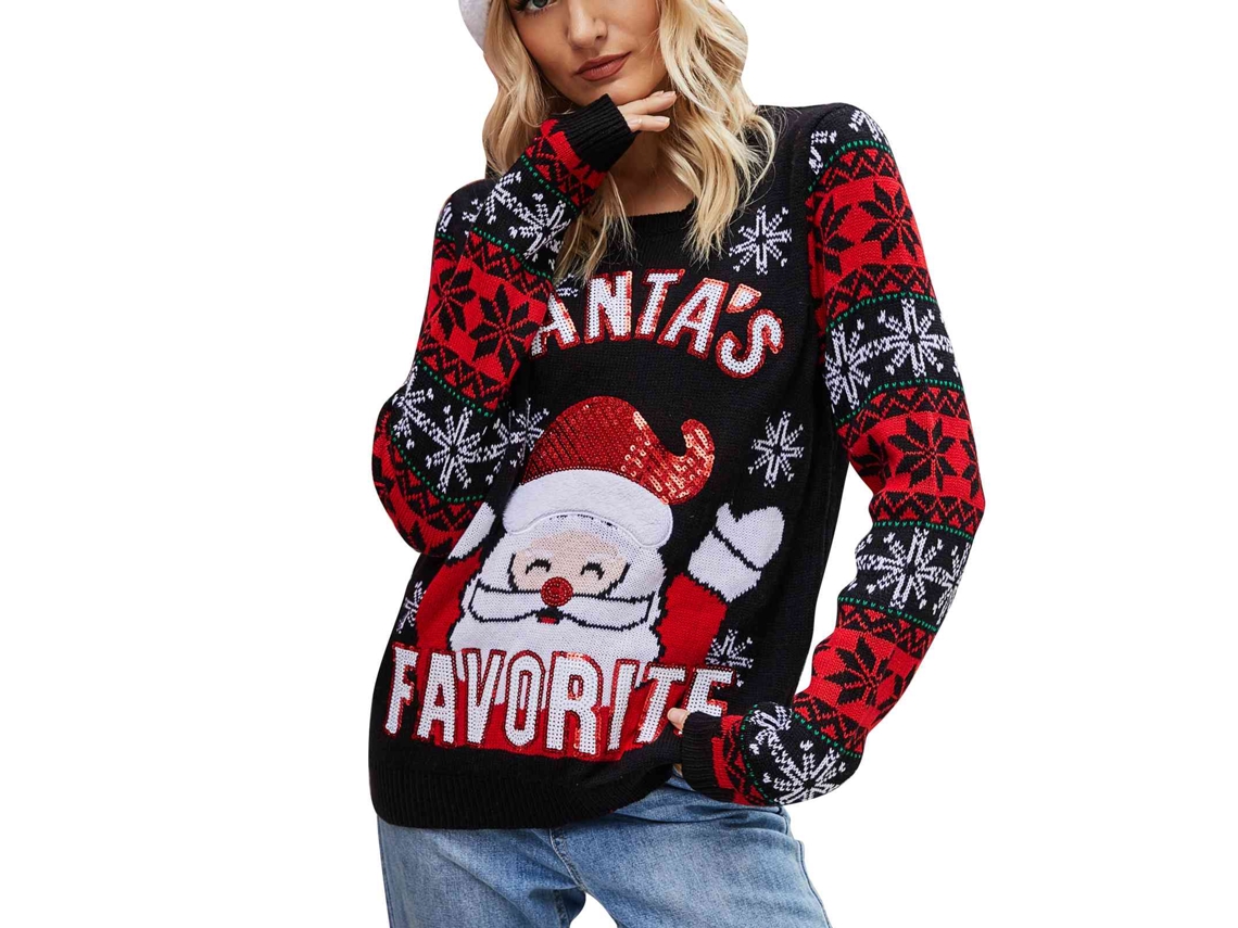 2026altiro-suéter De Navidad Para Mujer Con Patrón De Copos De Nieve Y Papá Noel Cuello Redondo Tejido Negro Talla S