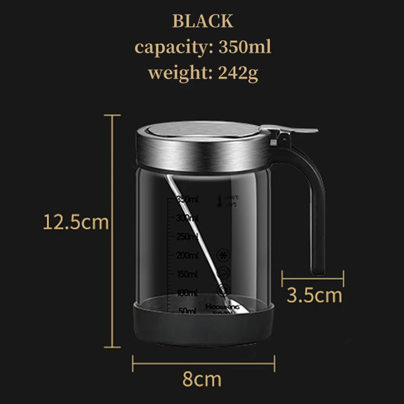 (1 pieza, 350 ml, negro) Tarro de vidrio para especias y condimentos con cuchara, azucarero y salero. Utensilios de cocina.