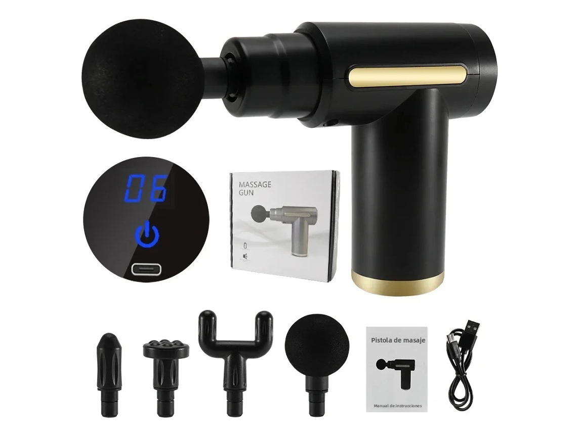(negro) Pistola De Masaje Muscular Con Pantalla Led Para Fascia, Masajeador De Tejido Profundo