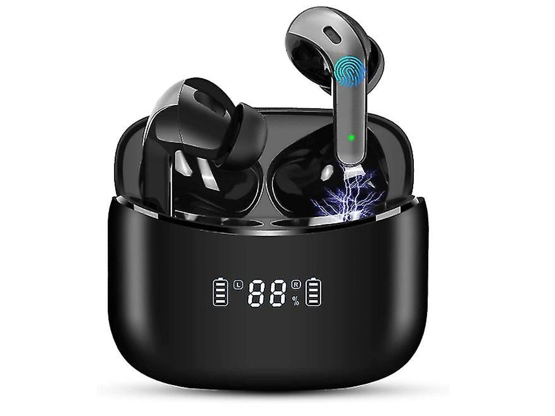 Auriculares Estéreo Sem Fio Controles Lcd Horas Duração Embutido Carregamento Yizhood Bluetooth Negro