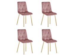 Juego de 4 sillas de comedor Tyra, asiento rosa, patas doradas, asiento acolchado, asiento ergonómico.