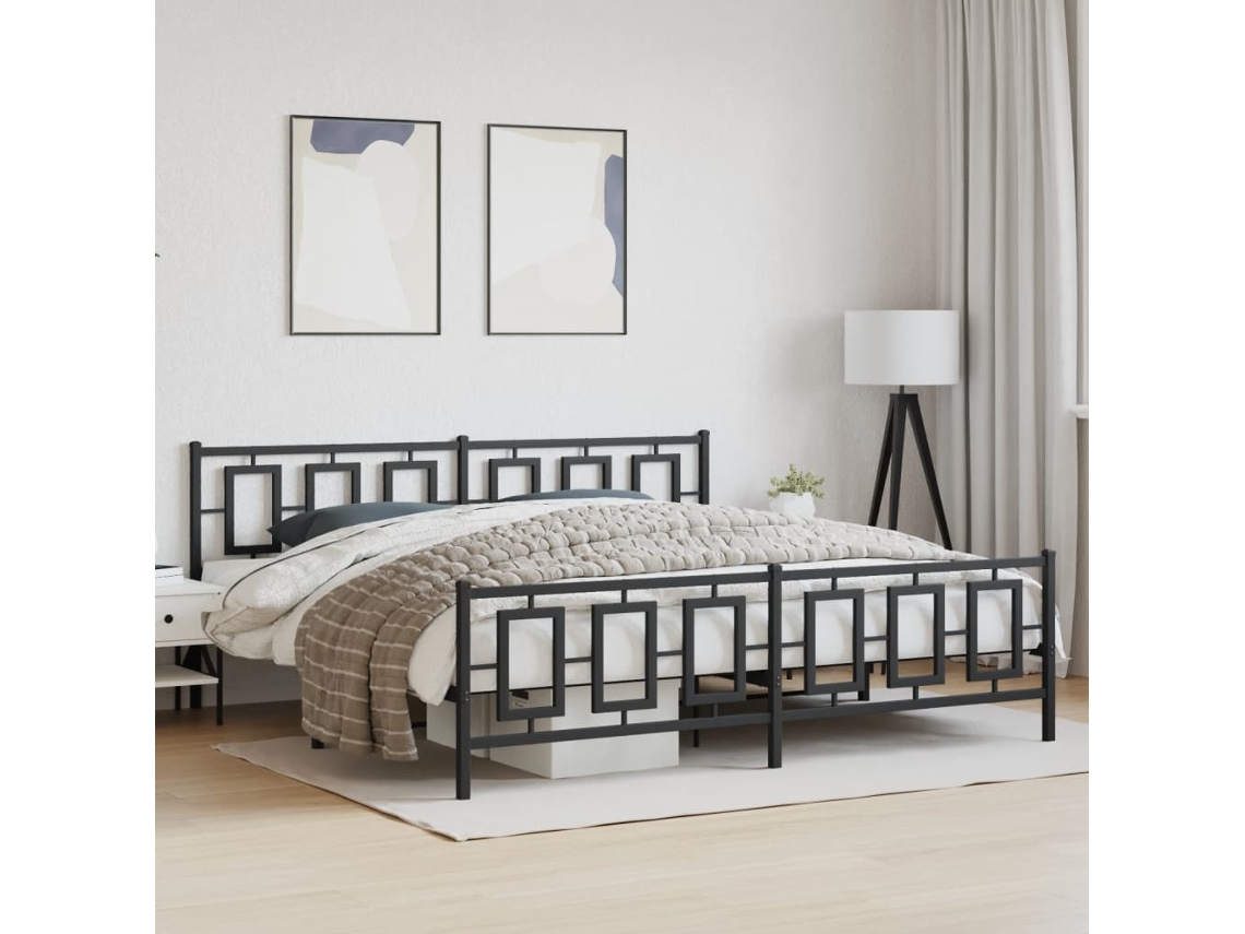 Estructura Cama Sin Colchón Con Estribo Metal Negro 193x203 Cm