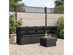 Conjunto de sofá de jardín con cojines de mimbre sintético negro, Dkd Home Decor