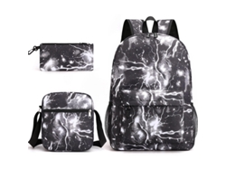Mochila escolar de tres piezas con diseño de cielo estrellado, mochila escolar negra con diseño de relámpagos para estudiantes