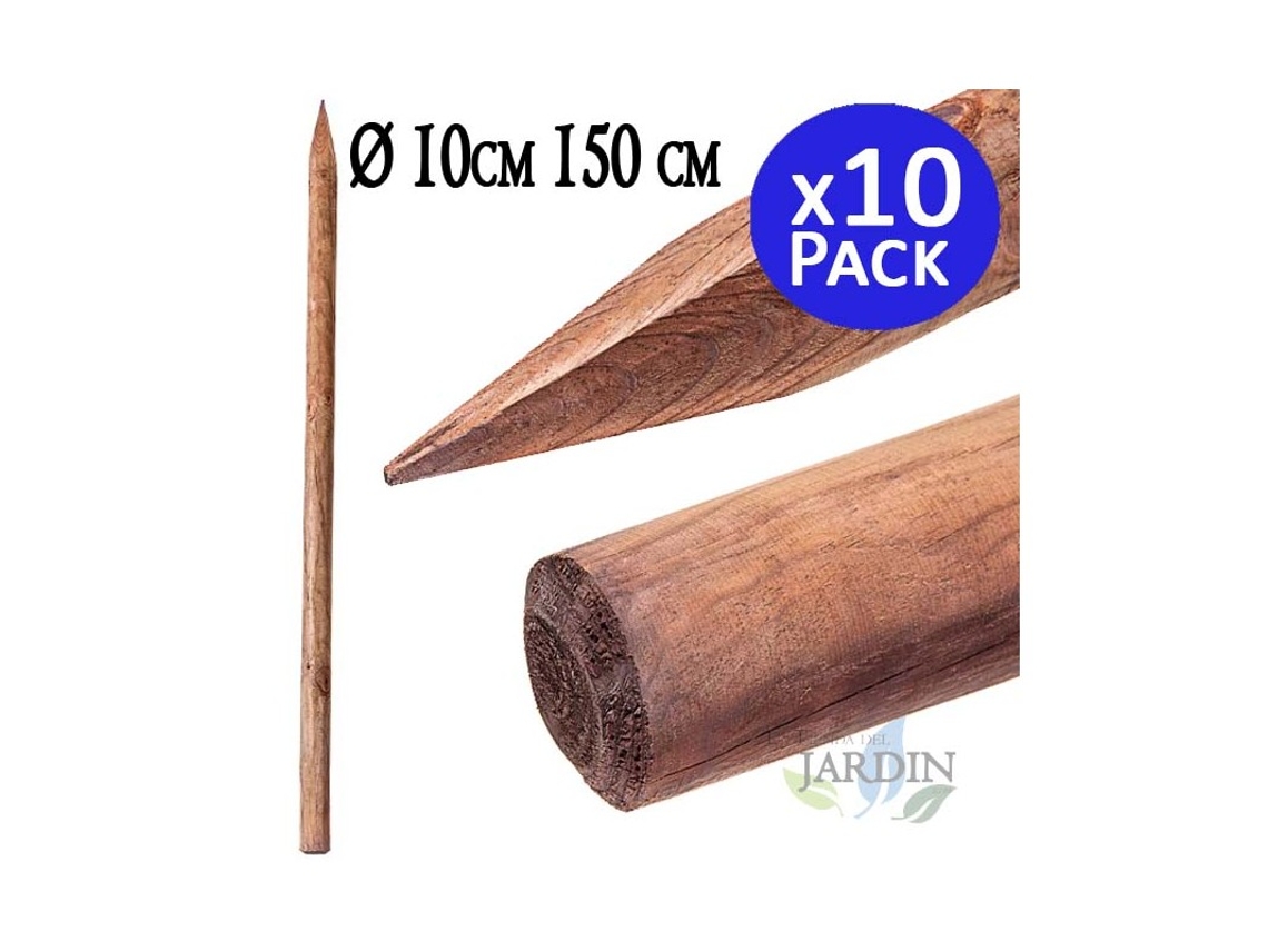 Poste Tutor Madera Con Punta 150 Cm Diametro 10 Cm Pack 10 Soporte de Arboles Construccion de Vallas Cercados Pergolas SUINGA
