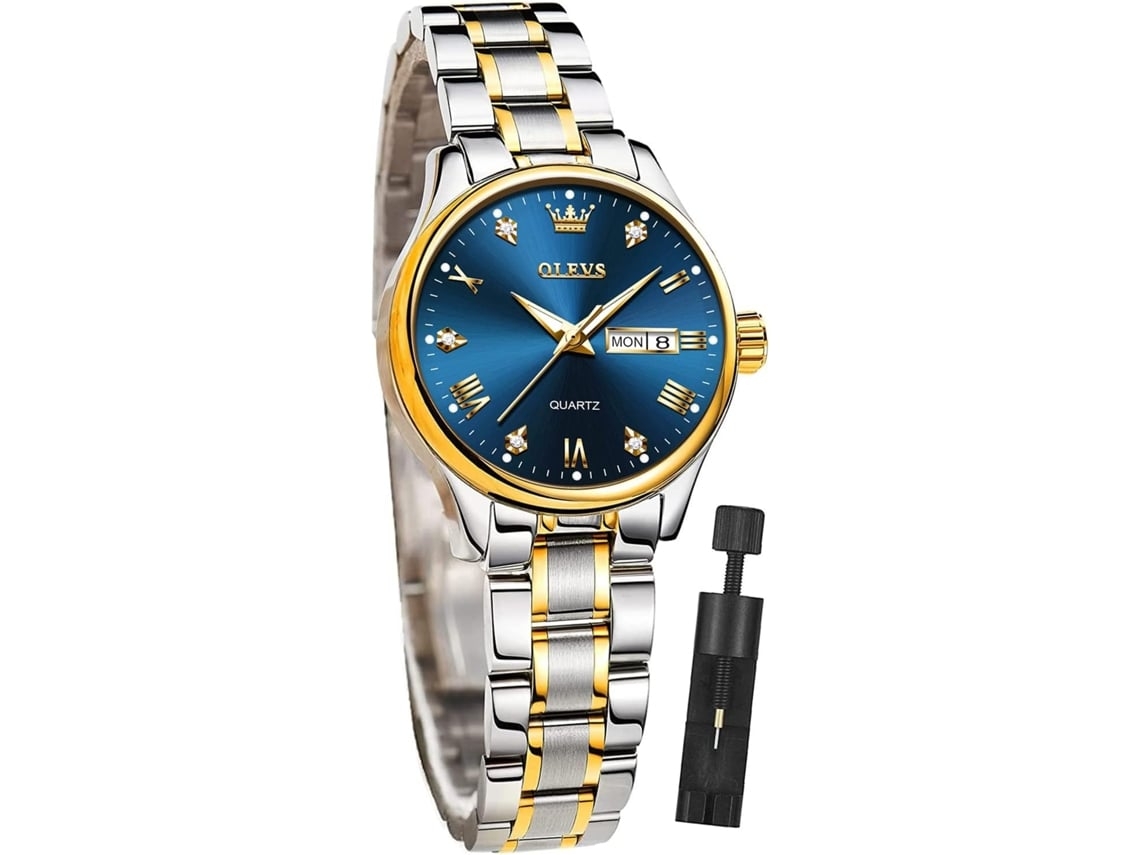 Reloj Femenino Simple De Cuarzo En Oro Rosa Impermeable Con Diamanteprata Azulyuysan
