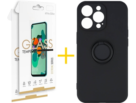 Carcasa + 2 Protectores de Vidrio iPhone 13 Pro Max SKYHE Gel O-Ring Negro