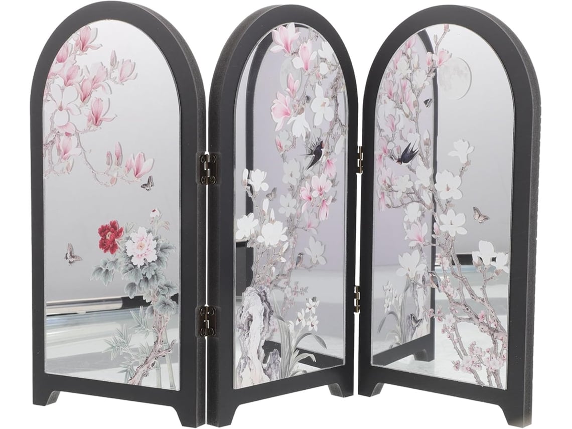 Biombo Chino Plegable Para Escritorio - Separador De Mesa Con Estampado Floral Retro Tradicional En 3