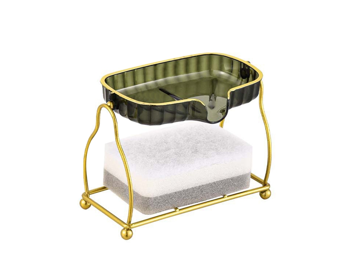 Prato De Sabão De Duas Camadas Com Escoamento Aço Forjado Transparente Verde Para Banheiro