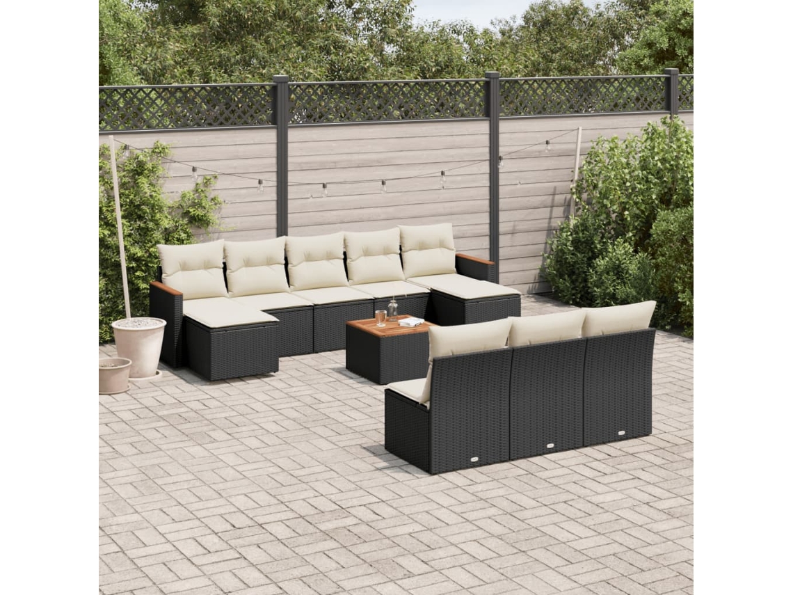 Conjunto de sofás de jardín de 11 piezas DKD Home Decor con cojines de mimbre negros