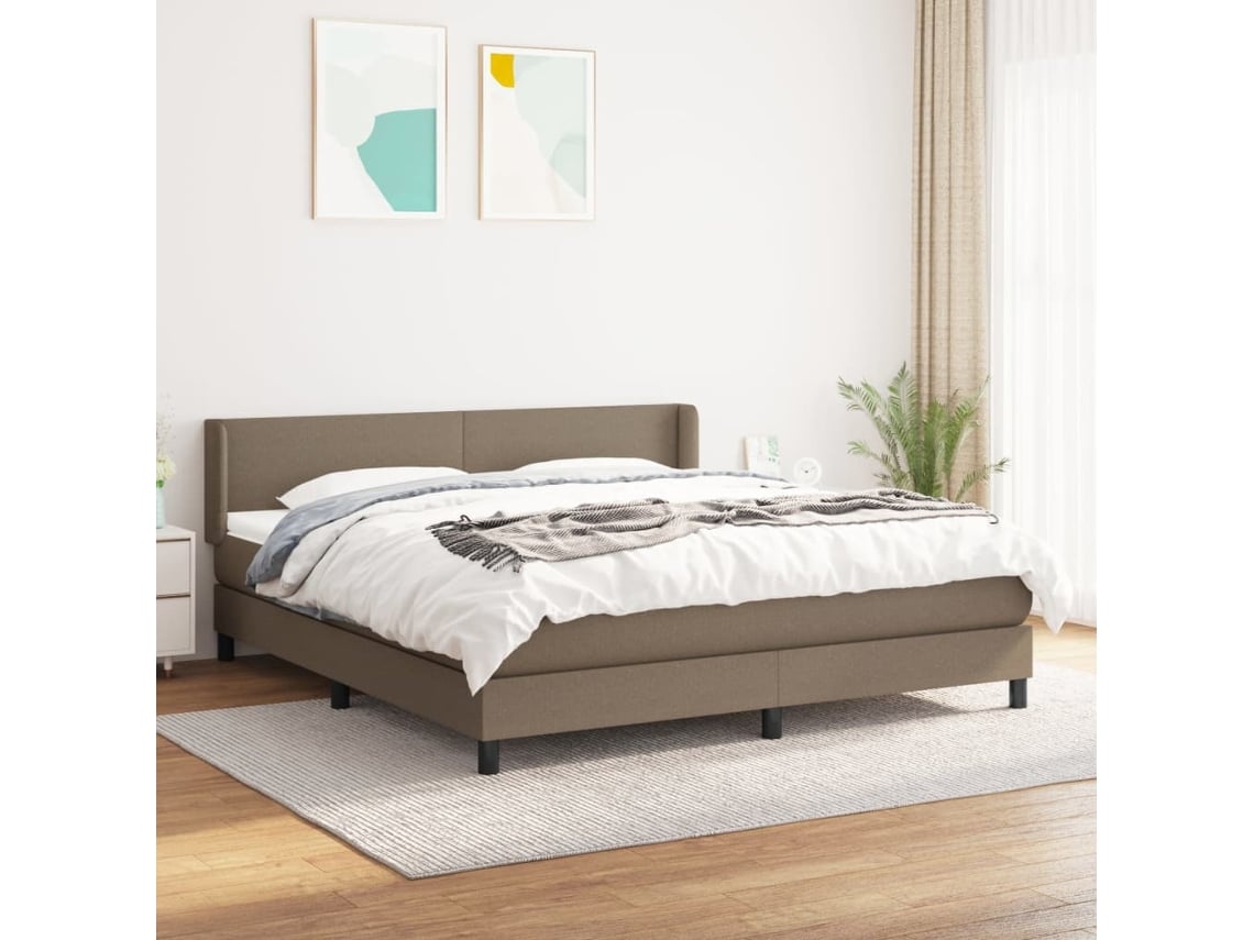 Cama Box Spring Con Colchón Tela Gris Taupe 180x200 Cm