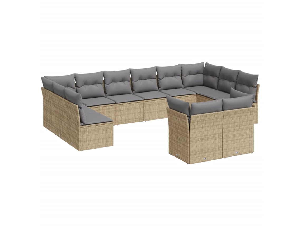 Conjunto de 12 sofás de jardín con cojines de mimbre, beige, EXCLUSIVO DE LA CASA
