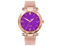 Reloj De Pulsera Informal Para Hombre Y Mujer Con Brazalete De Acero Y Esfera Morada.
