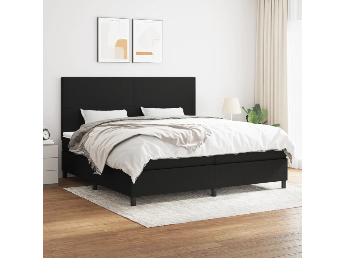 Cama Box Spring Con Colchón Tela Negro 200x200 Cm