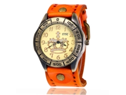Reloj De Pulsera De Cuarzo Unisex Ccq Con Dial Grande Bronce Y Correa De Pu Naranja