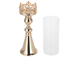 Baok - Candelabro de hierro forjado de estilo europeo con decoración de boda de cristal dorado