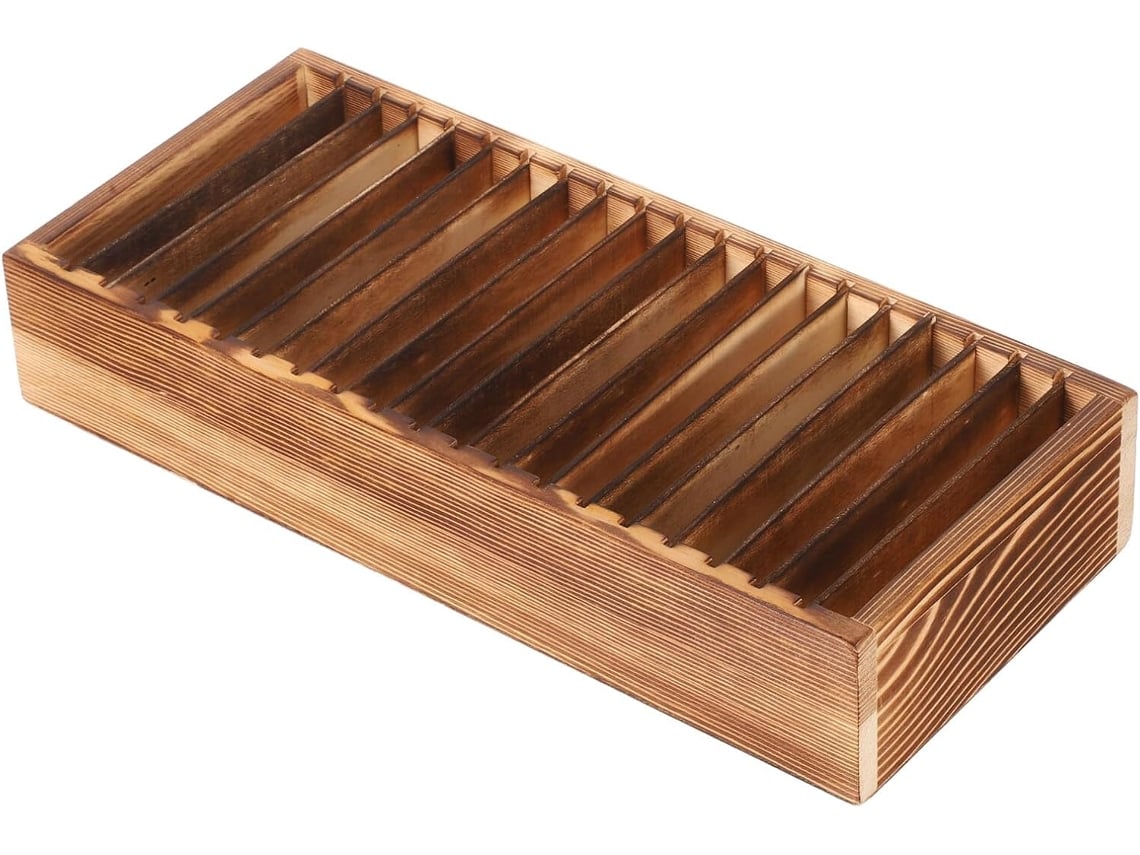 Caja De Madera Para Tarjetas De Visita Con Separadores Extraíbles, Organizador De Escritorio.