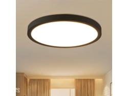 Luz de Techo Led Blanco Frío 15 W Negro Diámetro 22 Cm Lámpara Redonda Plana Ip44 Impermeable para Baño Cocina NETTLIFE