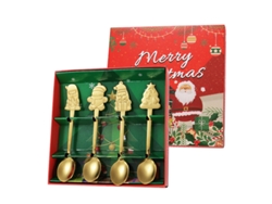 Caja de regalo con cuchara navideña, platos de acero inoxidable, juego de cucharas de café con diseño de hombre de jengibre