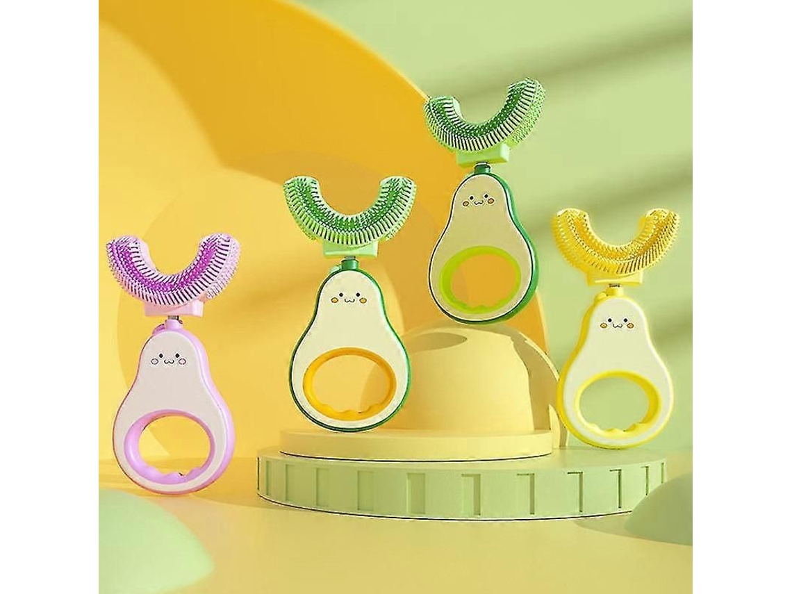 Cepillo de dientes infantil de silicona en forma de U con aguacate, herramienta de higiene bucal para bebés y recién nacidos de 2 a 6 años GOKOCO