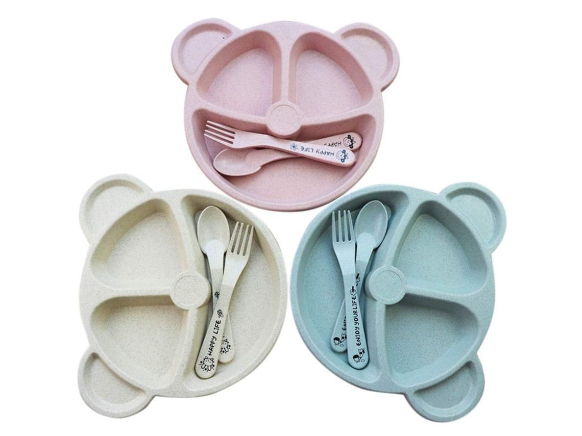 2026-3 Platos Para Niños Set, Platos Bebé, Vajilla Infantil Estable, Lavavajillas Y Microondas Compatible, Cuchara Y Tenedor