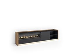 Mueble Tv, Televisión, 207x37x50cm, Para Tv Hasta 80", Chimenea Eléctrica, Led, Negro Y Roble