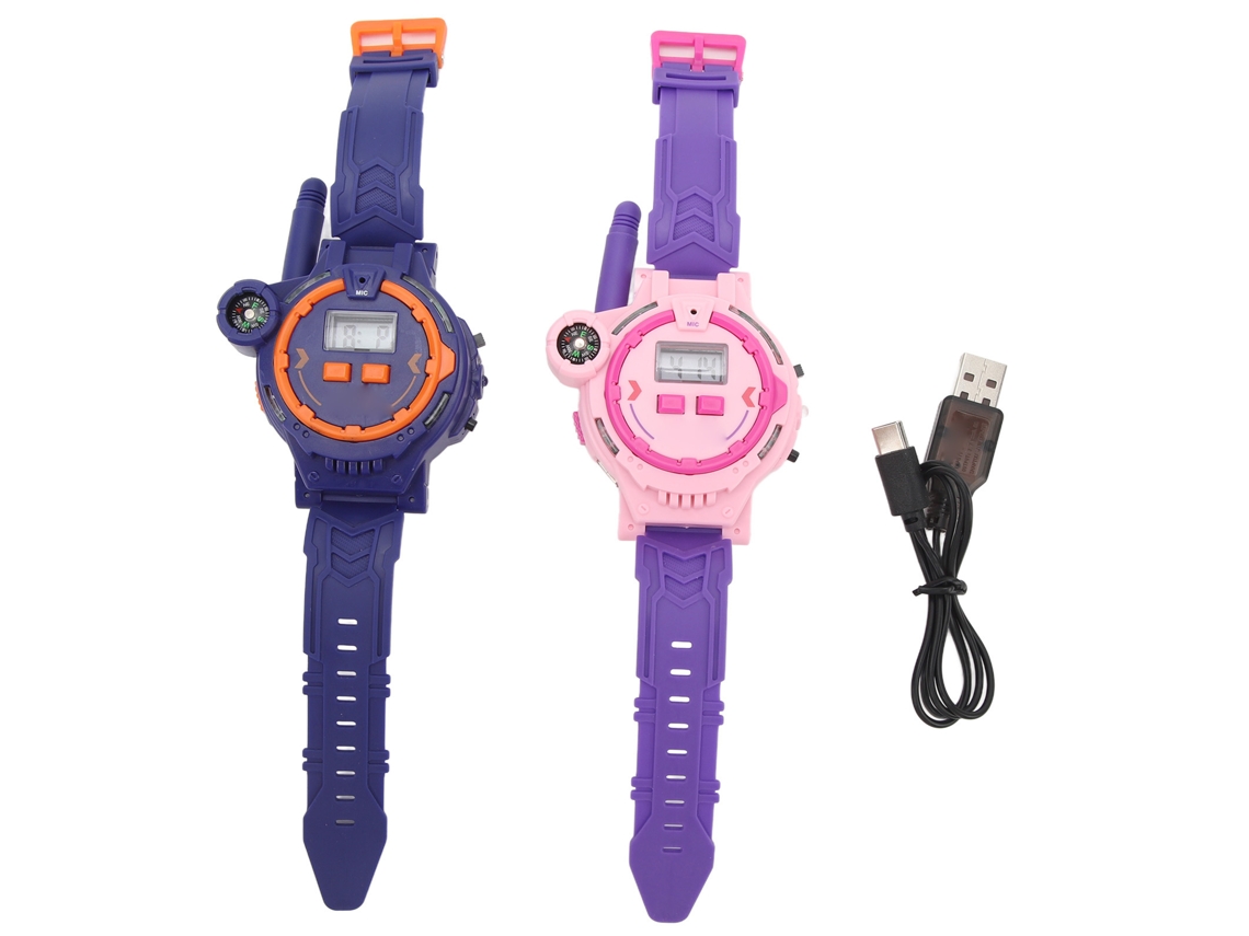 Reloj Walkie-talkie Recargable Para Niños Con Linterna Y Brújula Para Jugar Al Aire Libre - Azul Oscuro Y Rosa - 2 Unidades
