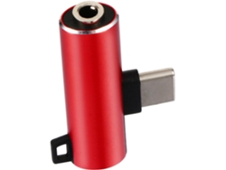 Conector USB-C a conector para auriculares de 3,5 mm, ángulo de 90°, aleación de aluminio resistente, color rojo, conversor de música y Gokoco