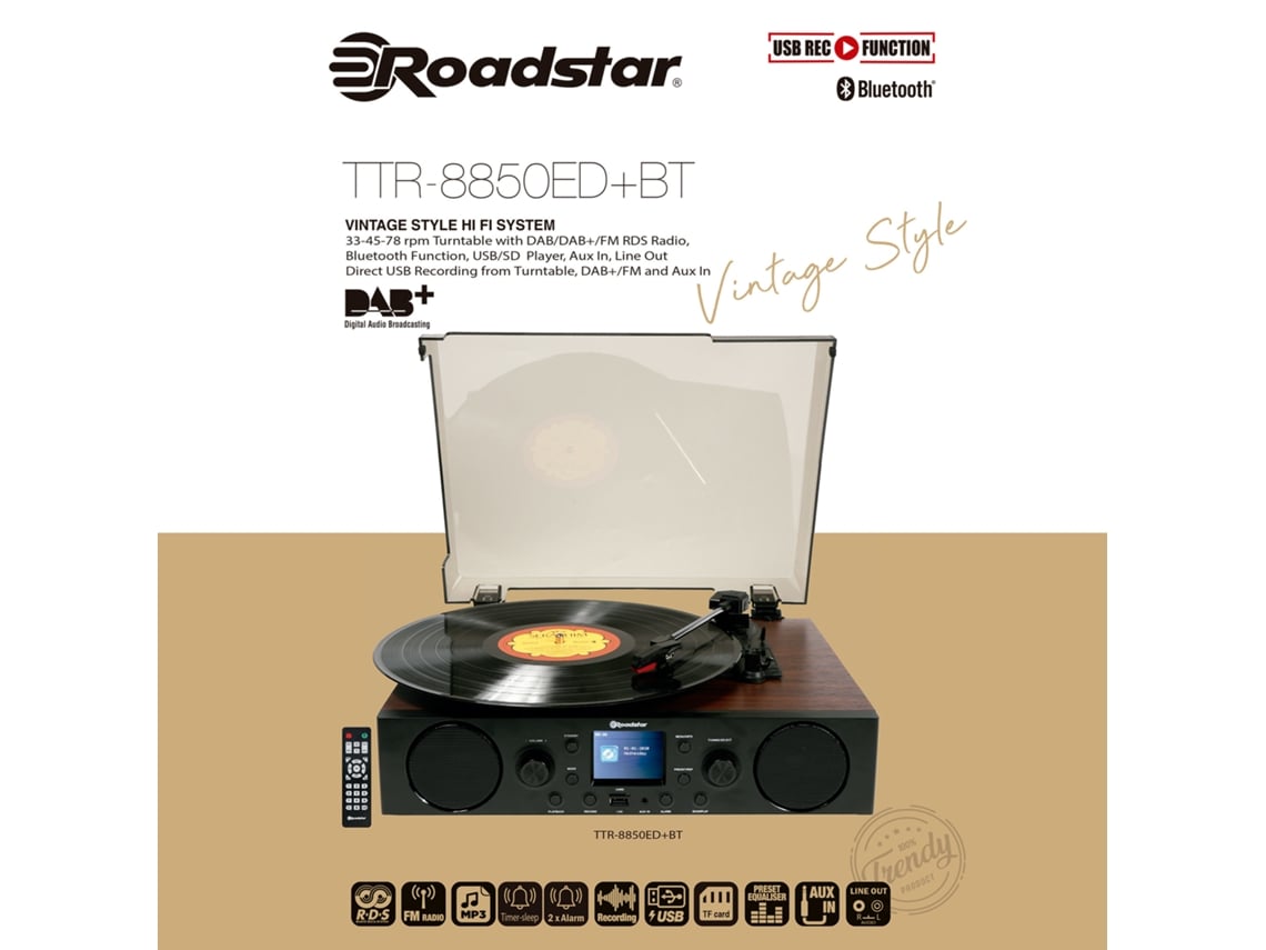 Tocadiscos Vinilo Radio Fm /Dab+ Puerto Usb/Tarjeta SD Bluetooth