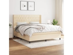 Cama Box Spring Con Colchón Tela Color Crema 180x200 Cm