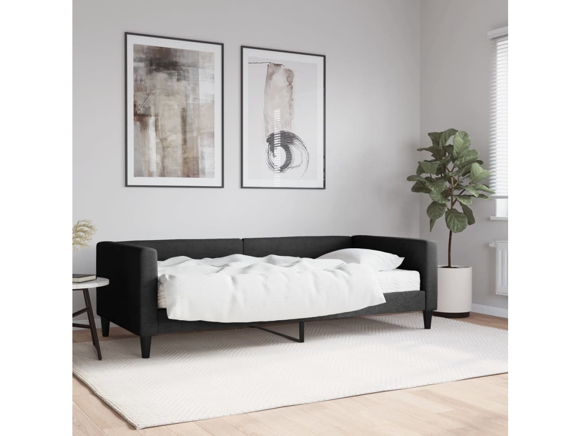Sofá Cama Con Colchón Tela Negro 90x190 Cm
